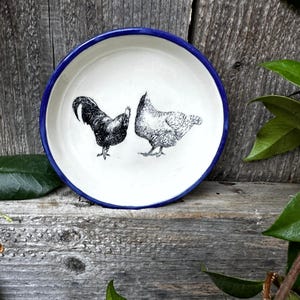 ceramic bowl, small ceramic dish, small sauce bowl with chicken farmyard theme, small pottery gift bowl, trinket jewelry dish, shallow bowl