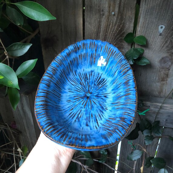 Blue Pottery Fruit Bowl Hand Built Pottery Bowl Table Etsy