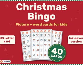 Christmas Picture Bingo for Kids, 40 Holiday Cards, Classroom & Family Game (PDF)