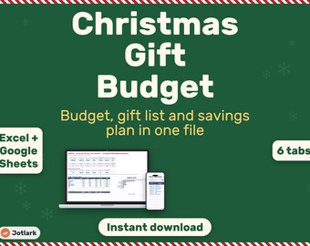 Christmas Gift Budget Tracker, Holiday Savings Plan, Gift List Template (Excel/Google Sheets)
