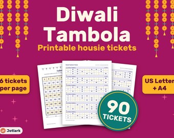 Diwali Tambola Tickets, 90 Unique Housie Game Pack (PDF Download)