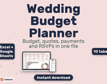 Wedding Budget Planner, Vendor Quotes, RSVP Tracker (Excel/Google Sheets)