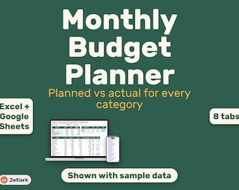 Monthly Budget Planner Spreadsheet, 50/30/20 Rule, Savings Goals Tracker (Digital Download)