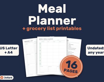 Weekly Meal Planner + Grocery List Printables, 30 Dinner Ideas (Digital Download)