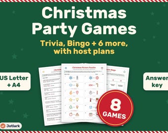 Christmas Party Games Bundle, 8 Holiday Trivia, Bingo, Scramble (Digital Download)