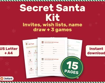 Secret Santa Gift Exchange Kit, Invites, Wish Lists, Name Draw, Games (PDF)
