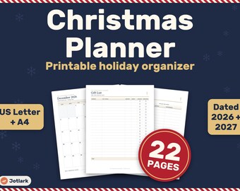 Printable Christmas Planner, Holiday Organizer, Gift List, Budget, Menu (2026-2027)
