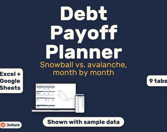 Debt Payoff Planner Spreadsheet, Snowball vs. Avalanche Calculator (Digital Download)