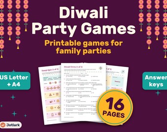 Diwali Party Games Printable, Trivia, Emoji Quiz, Word Scramble (PDF)