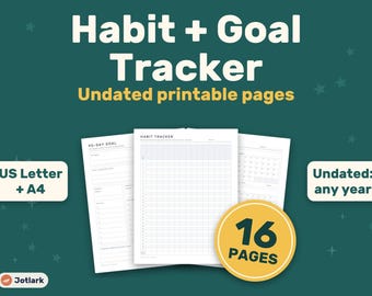 Undated Habit + Goal Tracker Printable, 90-Day Planner, Mood & Reading Log (PDF)