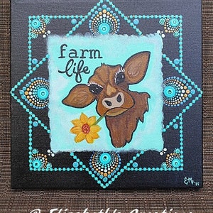 Farm Life Cow - Mandala Art -  Farm Life - Painted Mandala -Cow - Hand Painted Mandala -Mandala  - Dot Art - Pointillism - Mediation Mandala