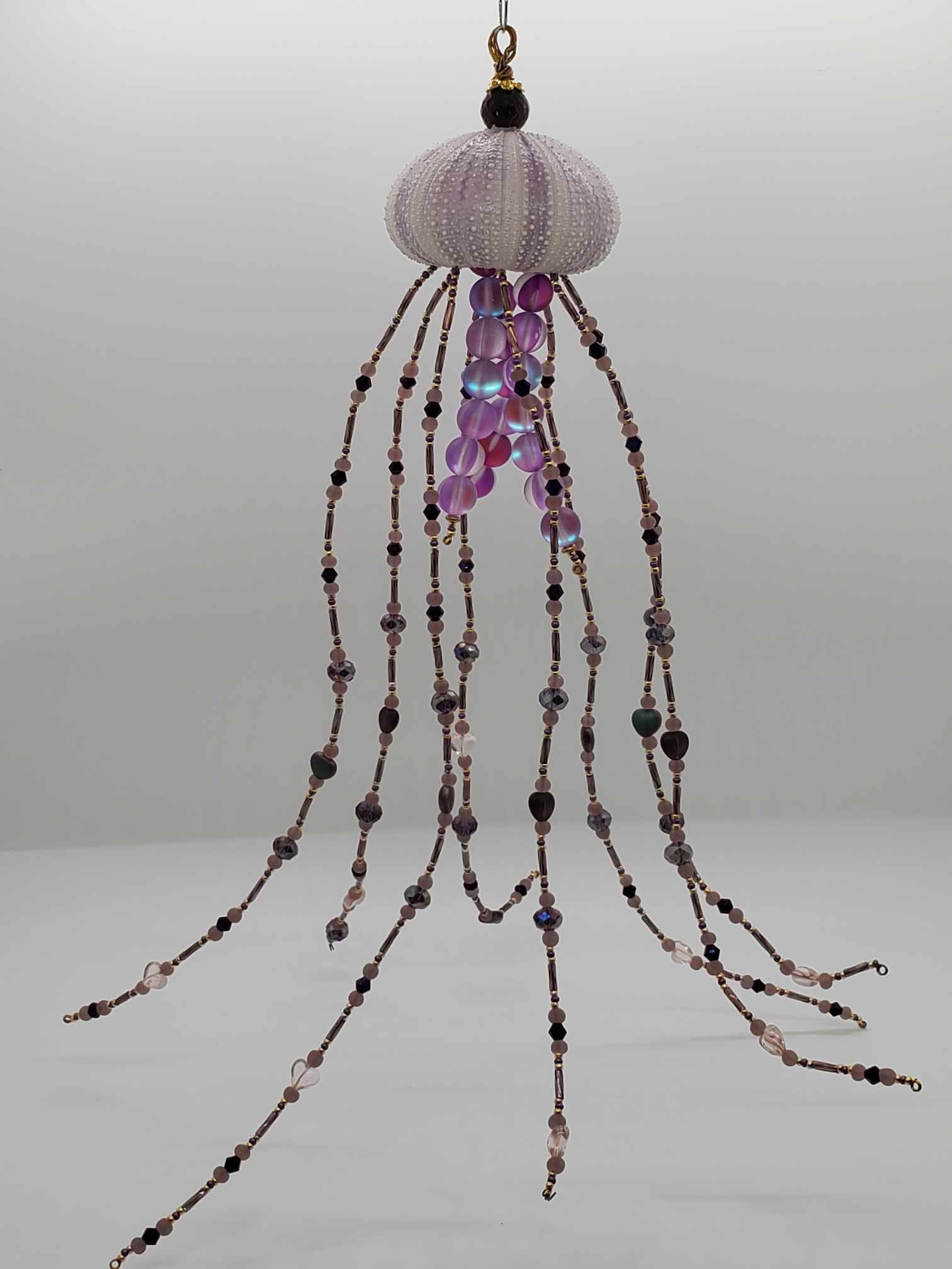Hand beaded jellyfish on voile 