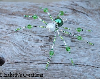 Christmas Spider Ornament: Green Swarovski Crystal, Holiday Decor