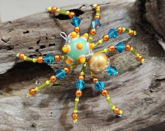 Christmas Spider Ornament: Beaded OOAK Holiday Decor with Swarovski Crystals