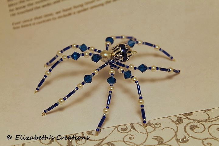 Christmas Spider Royal Blue Rhinestones & Gold Beads