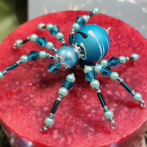 Teal Christmas Spider Ornament with Swarovski Crystals & Legend