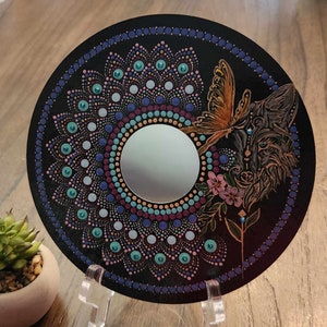 Mandala  Art -Wolfe - Wolf Mandala- Mirror Wall Art -  Hand Painted Mandala -  Mandala  - Dot Art - Pointillism - Peace Mediation  Mandala -