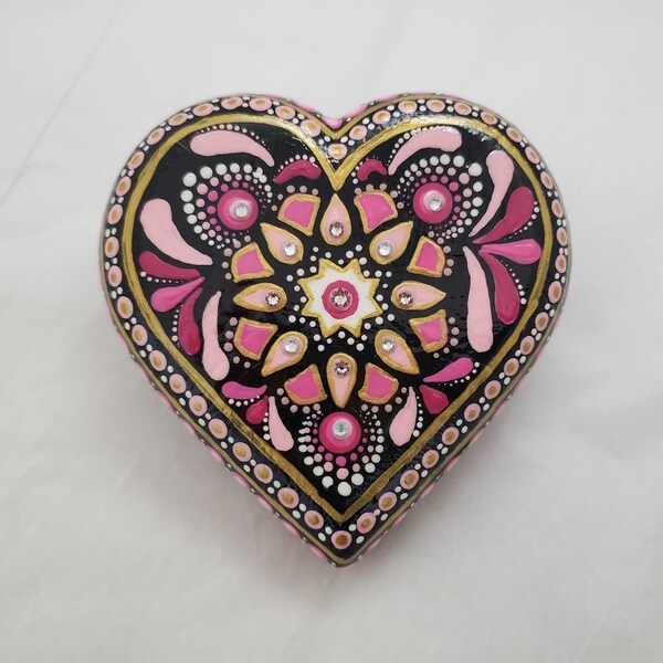 Mandala Rock Art - Mandala Stone - Painted Rocks- Hand Painted Mandala - Heart Mandala - Dot Art - Pointillism - Mediation Rock Mandala
