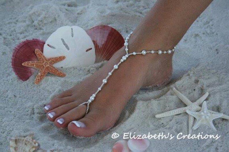 Barefoot Sandal Simply Elegant White Pearls Silver Beads Etsy