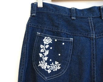 31w 70s vintage high waisted jeans 70s vintage jeans embroidered jeans womens vintage 31 waist