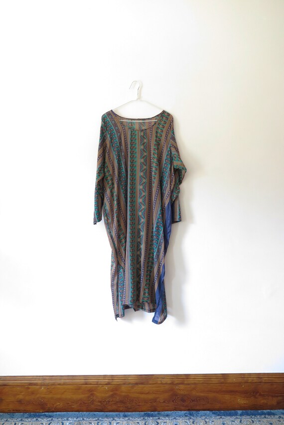 1990s VTG Caftan- Gold, Teal, and Navy Paisley Pri