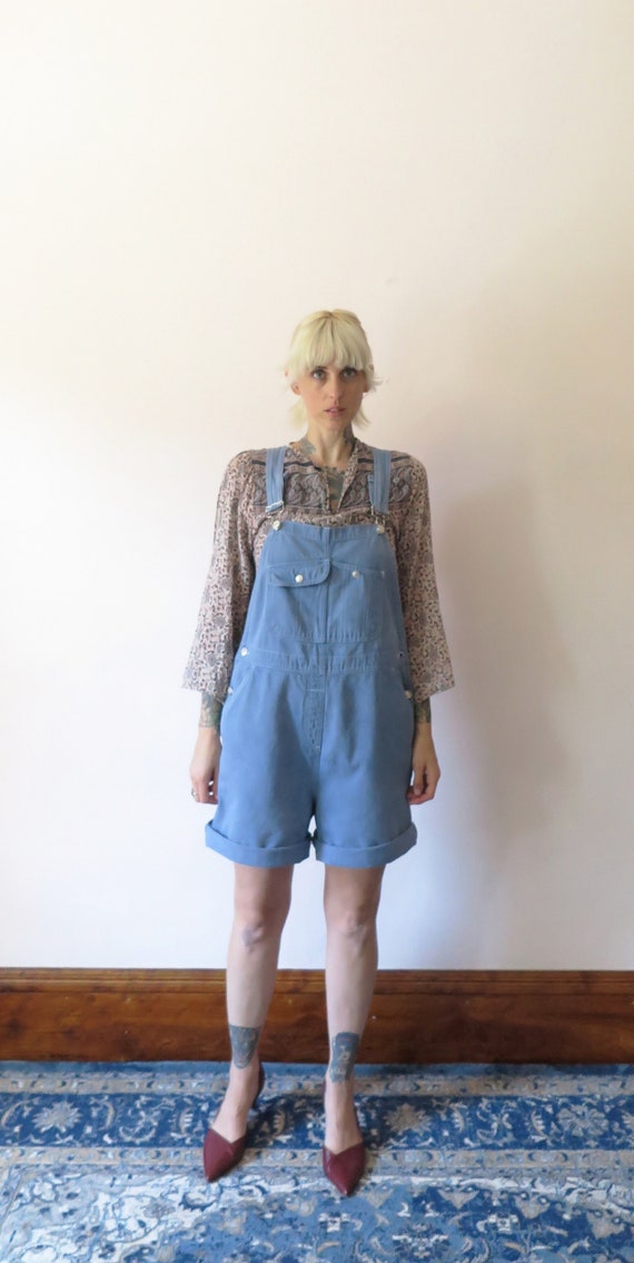 1990S VTG Overalls- Dusty Blue Cotton Short Overal