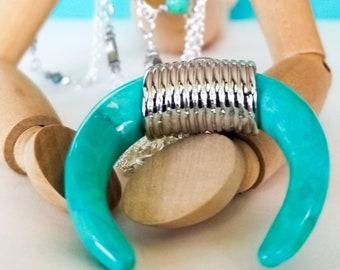 Turquoise pendant necklace, turquoise necklace, quartzite,pendant necklace, Swarovski crystal necklace, turquoise and silver, long necklace