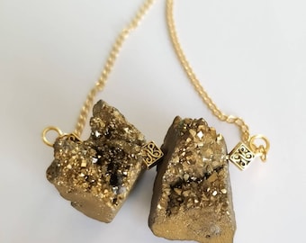 Gold druzy, beaded bar necklace, gold druzy necklace, gemstone jewelry, sparkly necklace, druzy stone jewelry, quartz necklace