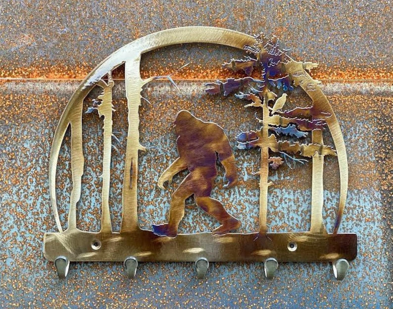 Bigfoot Metal Wall Art Steel Keychain Holder With 5 Hooks Etsy Sweden