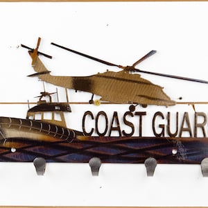 US Coast Guard | Metal Keychain Holder | 5 Hooks | Metal Wall Art | USA | America | Home Decor