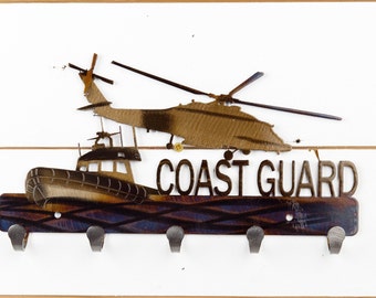 US Coast Guard | Metal Keychain Holder | 5 Hooks | Metal Wall Art | USA | America | Home Decor