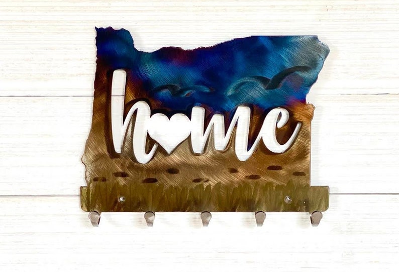Oregon Home Metal Wall Art with 5 Hooks Etsy