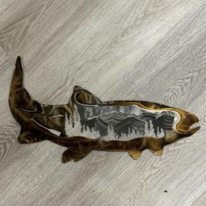 Fish | Metal Wall Art | Metal Home Decor | Fish | Mountain Scene | Fisherman | Fishing | Welcome Sign