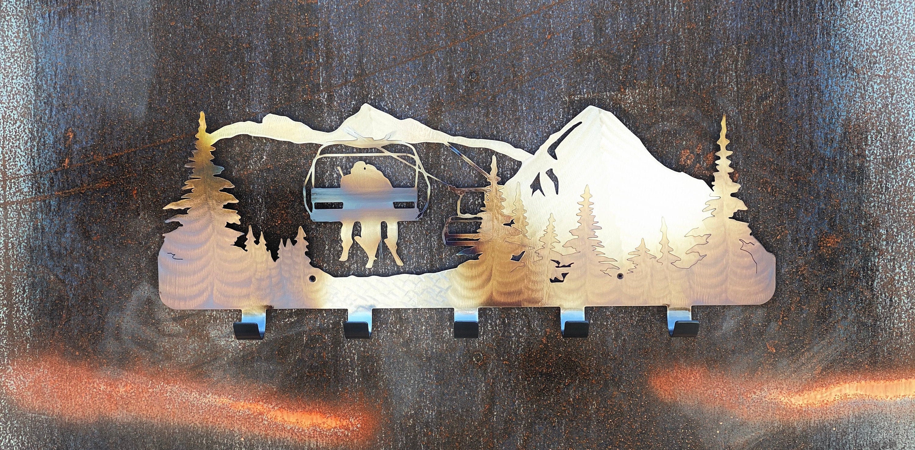 Ski Lift Metal Wall Art/ Coat Rack with 5 Hooks Etsy