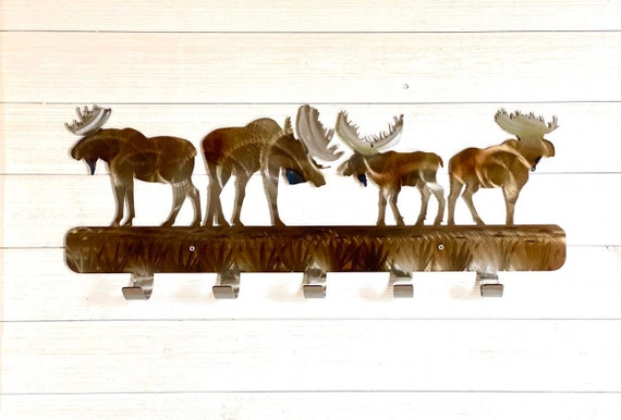 Moose Metal Wall Art/ Coat Rack With 5 Hooks | Etsy