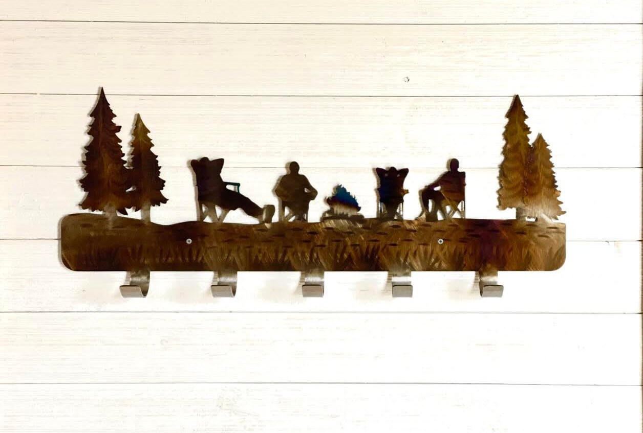 Camping Metal Wall Art/ Coat Rack with 5 Hooks Etsy