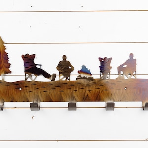 Camping | Metal Coat Rack | Metal Wall Art | 5 Hooks | Outdoors | Metal Home Decor | Coat Hanger