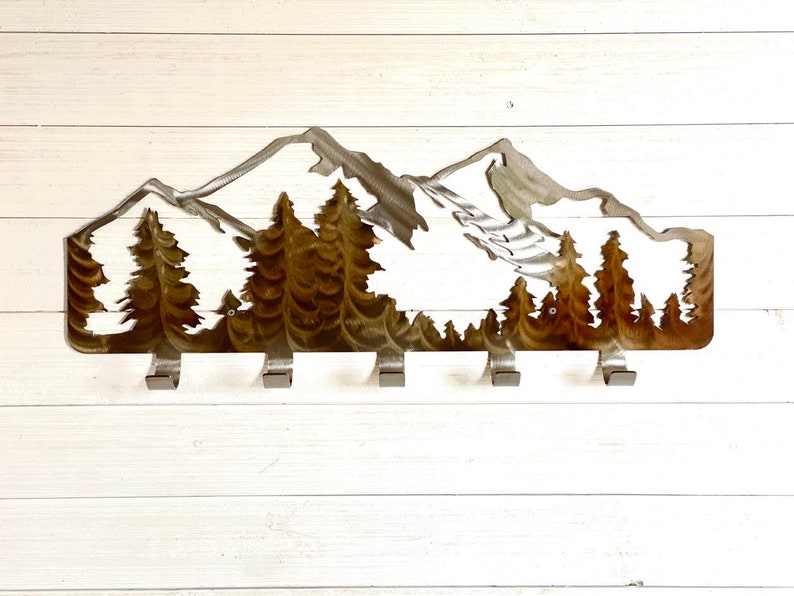 Mountain Metal Wall Art/ Coat Rack With 5 Hooks Etsy