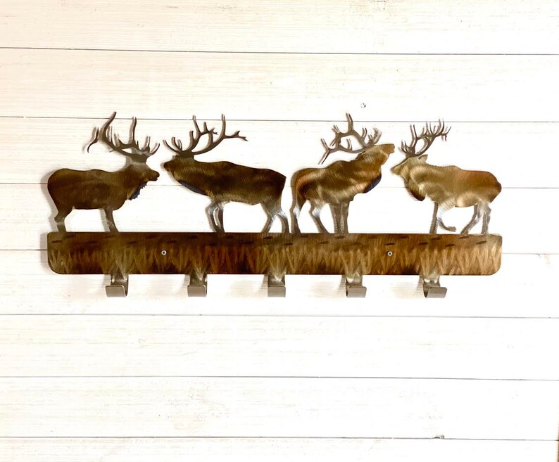 Elk Metal Wall Art/ Coat Rack With 5 Hooks Etsy