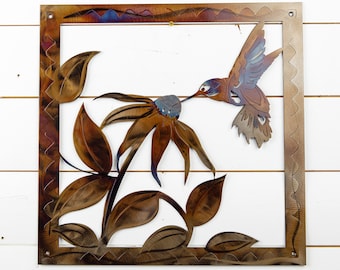 Hand-Textured Hummingbird Metal Wall Art | Powder Coat Finish