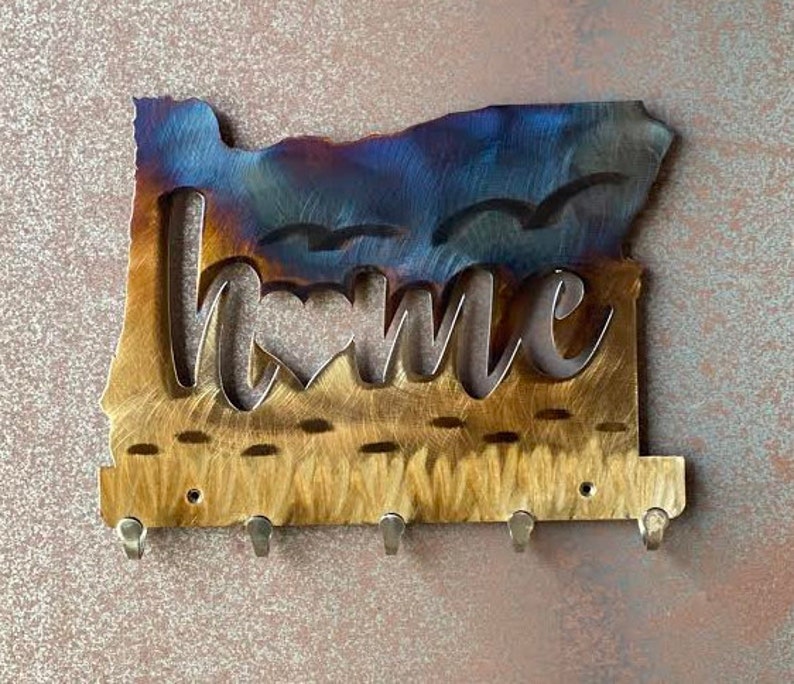 Oregon Home Metal Wall Art with 5 Hooks | Etsy