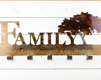 Family | Metal Coat Rack | Metal Wall Art | 5 Hooks | Family Tree | Metal Home Decor | Coat Hanger