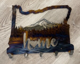 Oregon | Metal Keychain Holder | 5 Hooks | Metal Wall Art | Oregon State | Home | Home Decor