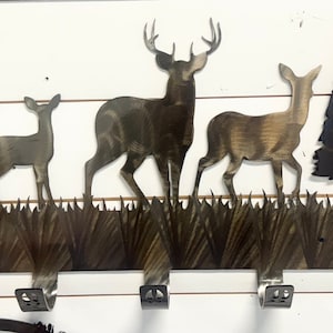 Deer | Metal Coat Rack | Metal Wall Art | 5 Hooks | Doe and Fawn | Metal Home Decor | Coat Hanger
