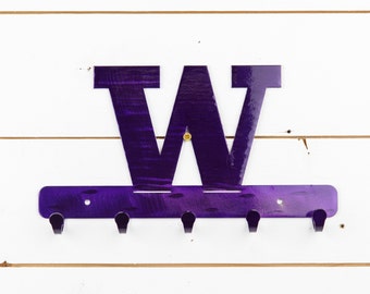 University of Washington Huskies | Metal Keychain Holder | 5 Hooks | Metal Wall Art | UW | Licensed NCAA | Home Decor