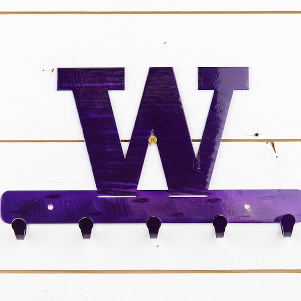 University of Washington Huskies | Metal Keychain Holder | 5 Hooks | Metal Wall Art | UW | Licensed NCAA | Home Decor