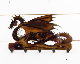 Dragon | Metal Keychain Holder | 5 Hooks | Metal Wall Art  | Home Decor