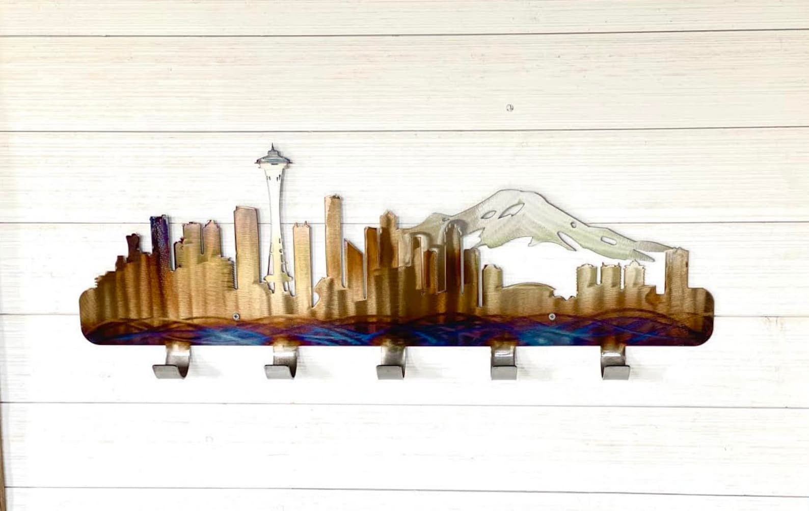 Seattle Skyline Metal Wall Art/ Coat Rack With 5 Hooks Etsy