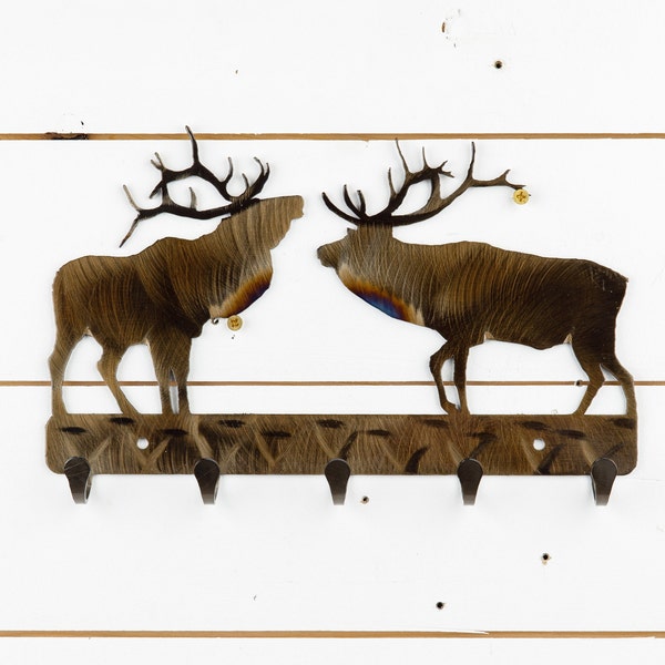 Elk | Metal Keychain Holder | 5 Hooks | Metal Wall Art | Elk Hunting | Home Decor