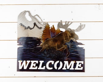 Moose | Metal Wall Art | Metal Home Decor | Bull Moose | Welcome Sign